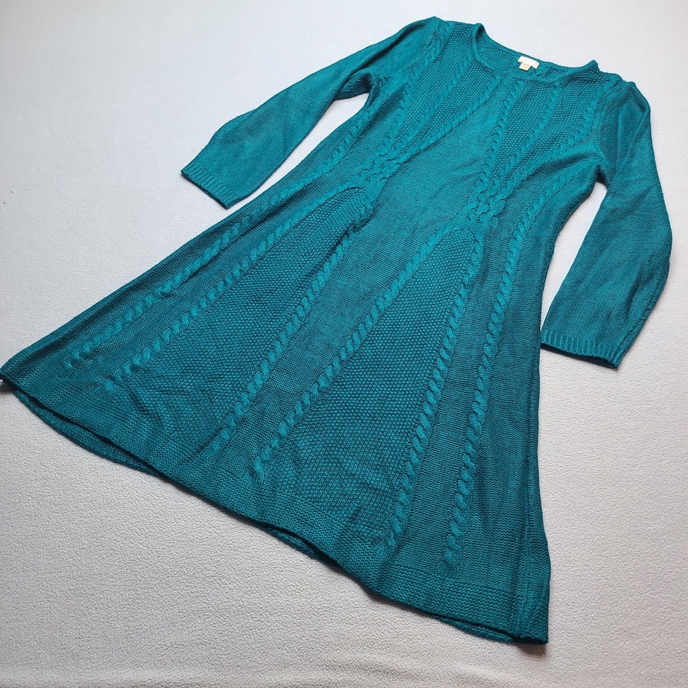 Spense Sweater Dress Womens Medium Teal Blue Cable Knit A-Line Long Sleeve